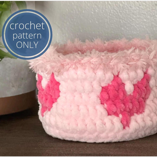 Mosaic Hearts Basket Crochet Pattern | Soft Valentine's Day Quick Crochet Project