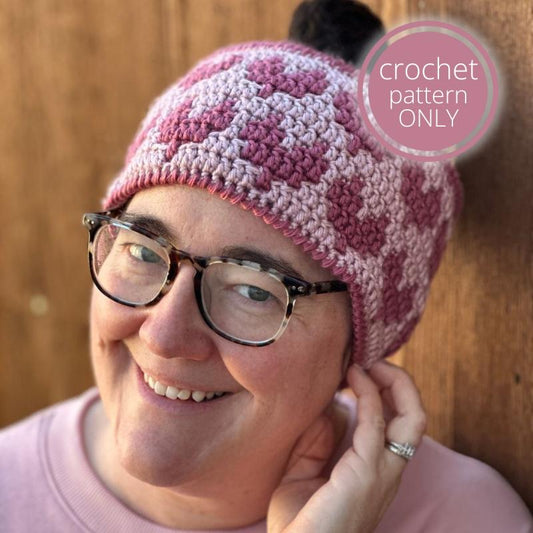 Mosaic Hearts Crochet Ear Warmer Pattern PDF - Easy Mosaic Crochet Headband for Valentine's Day