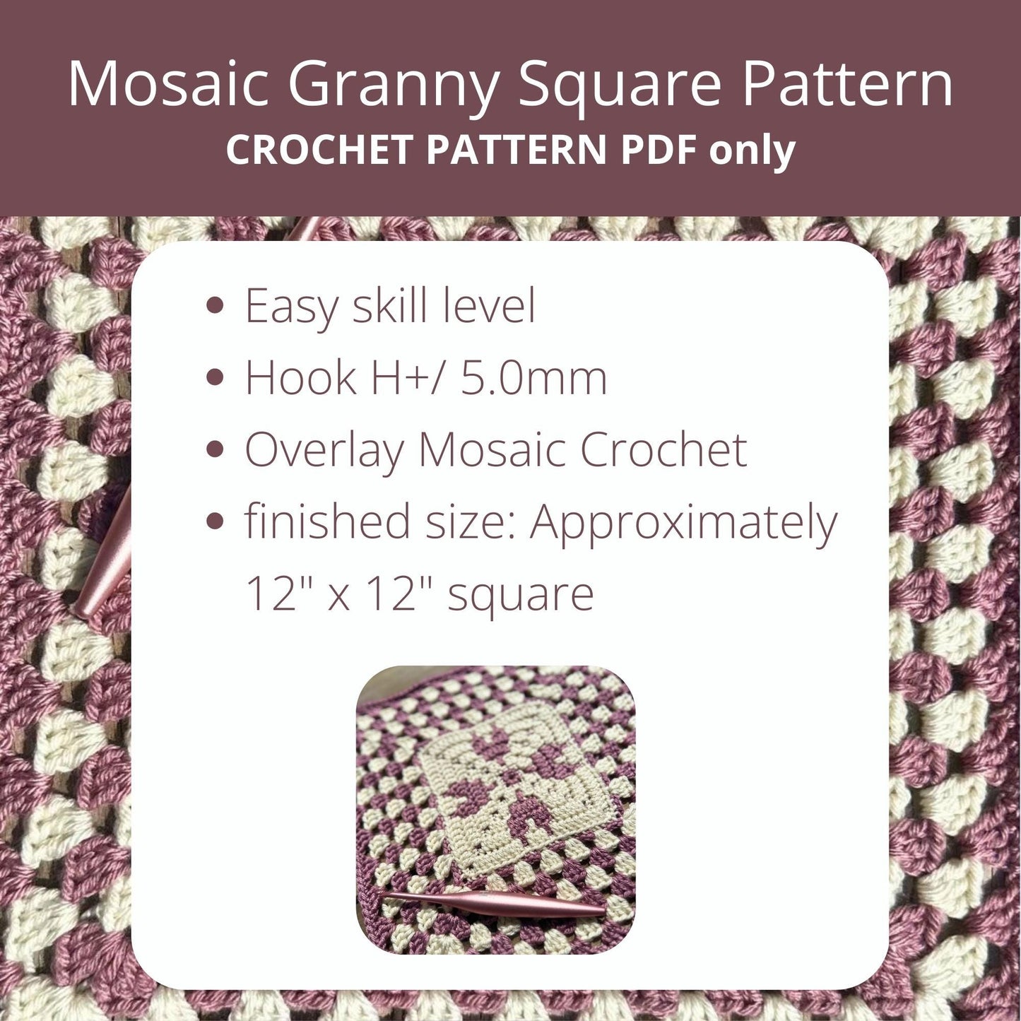 Mosaic Hearts Granny Square | Mosaic Crochet Square Pattern