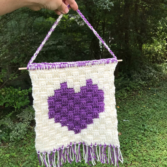 Valentine's Day Wall Hanging Crochet Pattern: Heart in a Basket Wall Hanging Handmade Crochet Tapestry - PDF ONLY