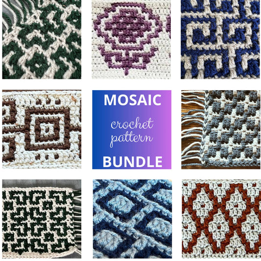 11 MOSAIC Bundle Crochet PATTERNS and charts. A set of Beginner crochet pattern for crocheters. Digital Download PDF