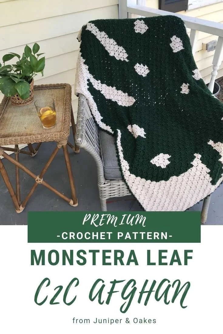 Crochet Blanket Pattern: Monstera Leaf C2C Afghan. Plant Leaf Corner to Corner Throw Blanket Rug