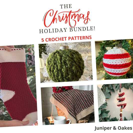 5 Holiday pattern BUNDLE: Christmas Crochet PATTERNS PDF - Easy Projects for Crocheters. Beginner friendly crochet pattern set