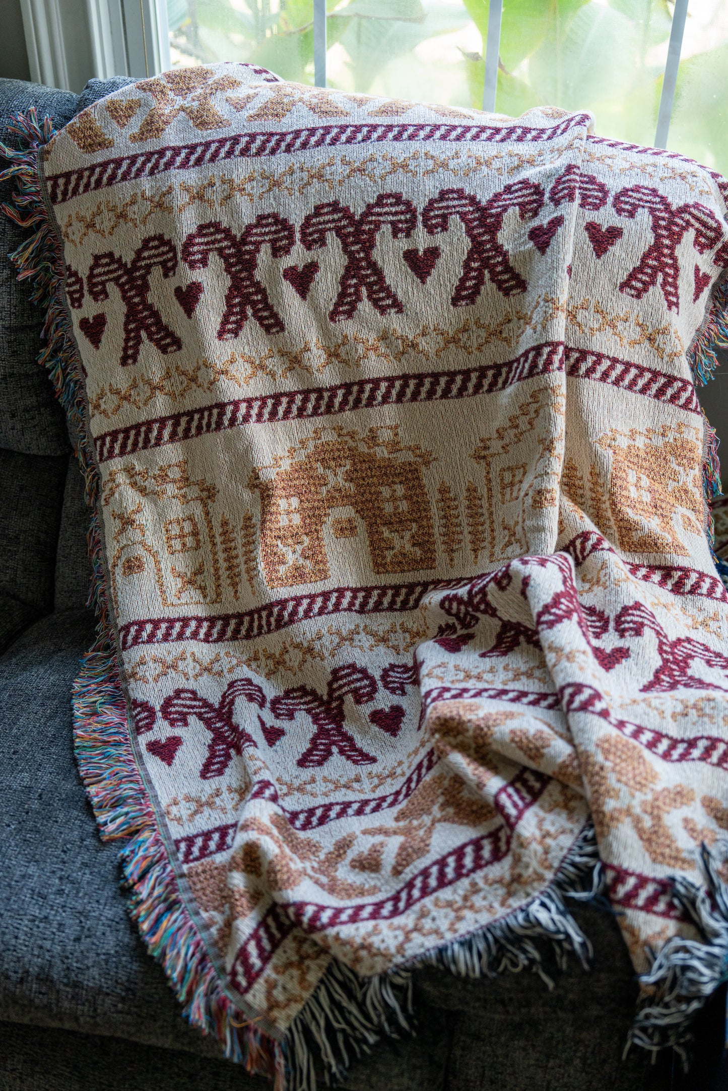 Gingerbread Blanket Woven Throw - Cozy and Festive - Home Decor, Gifts, Sofa Throw, Picnics,  Gingerbread House & Candy Canes Throw Blanket