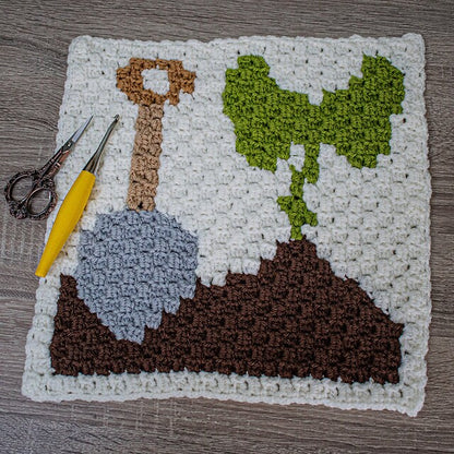 Planting in the Dirt C2C Square | Gardening Corner to Corner Block Crochet Pattern