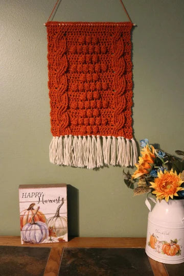 PDF Crochet Wall Hanging Pattern. Crochet Pattern: Georgia Tapestry Wall Hanging is textured with bobbles and cables