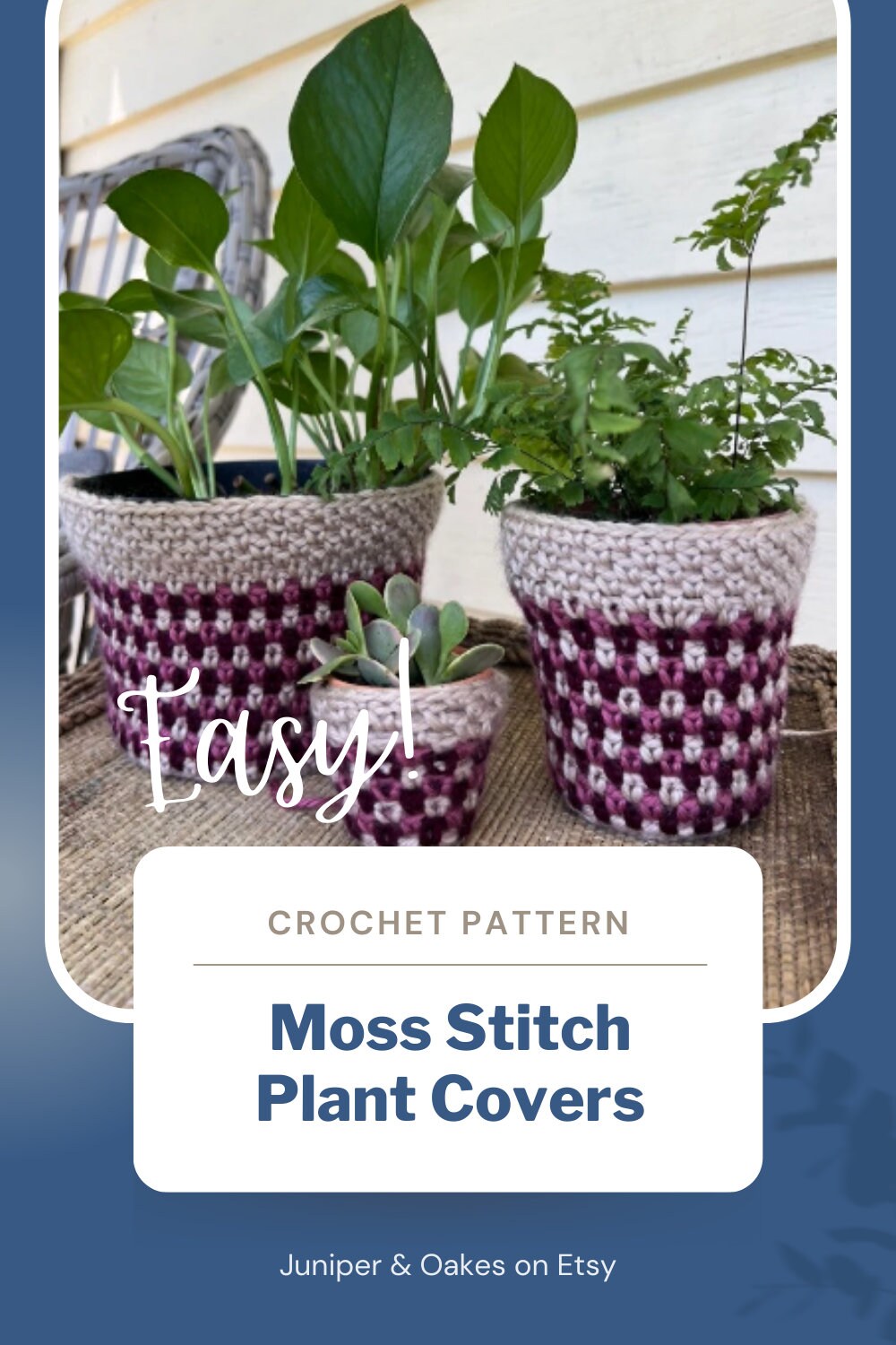 PDF Plant Pot Cover Crochet Pattern using Striped Moss Stitch Crochet. Easy Indoor plant pot cozy pattern that's beginner-friendly