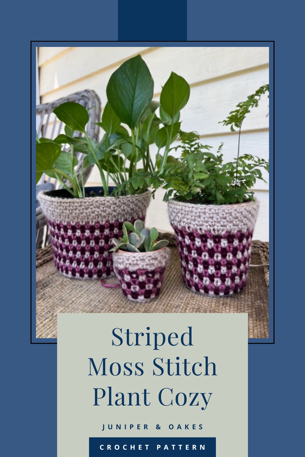 PDF Plant Pot Cover Crochet Pattern using Striped Moss Stitch Crochet. Easy Indoor plant pot cozy pattern that's beginner-friendly