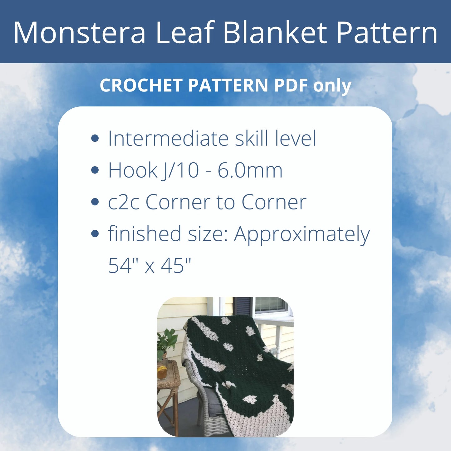 Monstera Leaf Crochet BUNDLE. Tapestry and Blanket Patterns: Monstera Leaf C2C Afghan. Plant Leaf Corner to Corner c2c Wall hanging