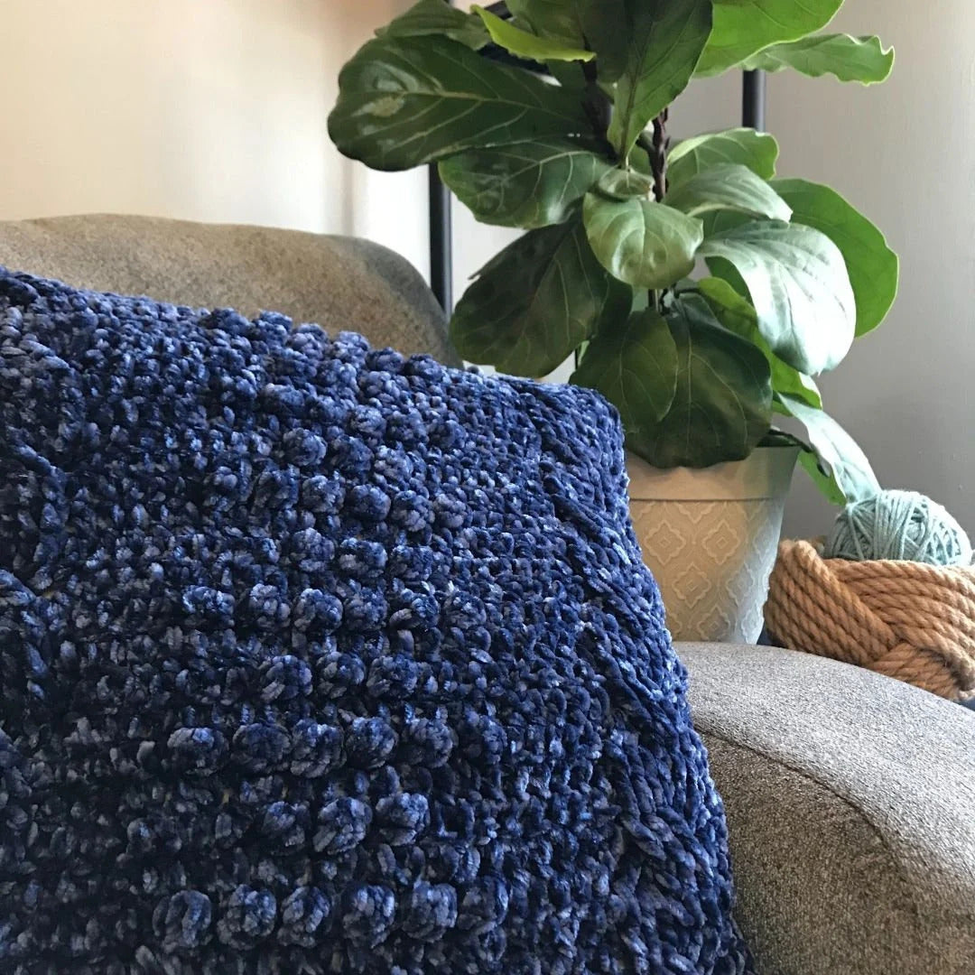 PDF Velvet Pillow Crochet Pattern, The Georgia Pillow. Velour Soft Textured Cushion Cover w bobbles and cables. Lumbar Throw Pillow Pattern