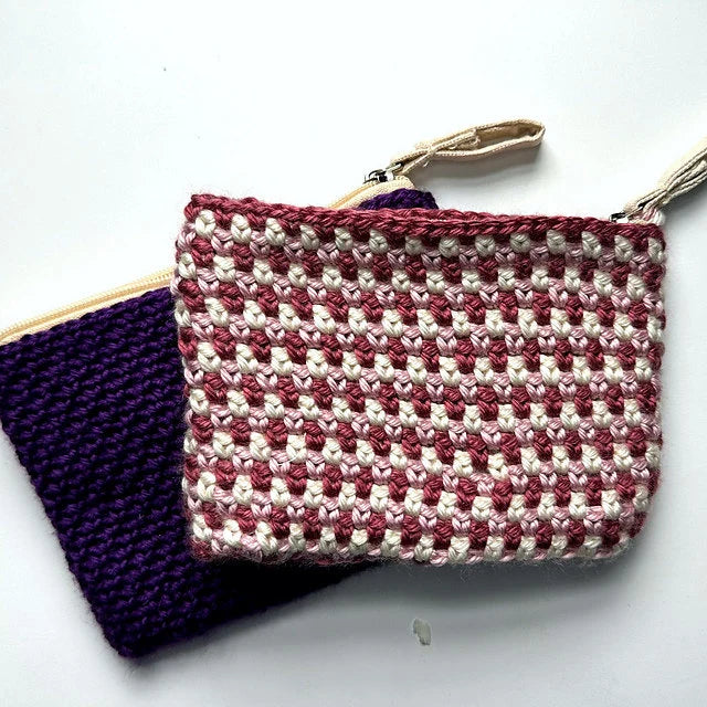 No-Sew Zipper Pouch Crochet Pattern PDF - Moss Stitch - Notions Bag