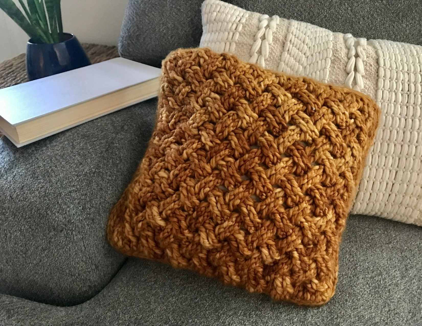 PDF Celtic Weave Pillow Crochet Pattern. Griffin pillow using Celtic weave crochet stitch and bulky yarn. Cushion cover crochet pattern