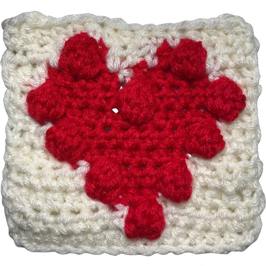 Bobble Heart Square | Textured Crochet Afghan Block