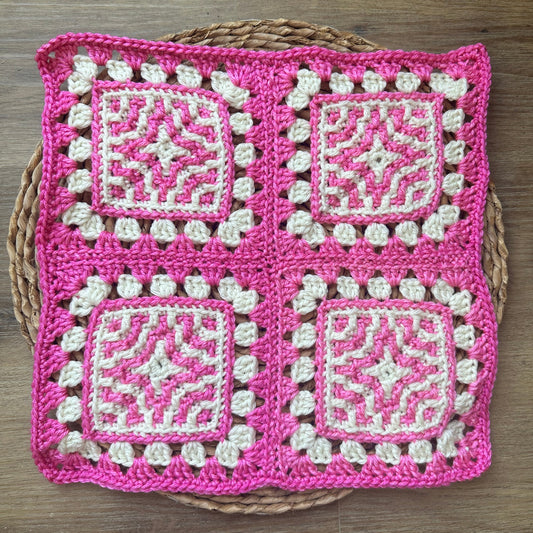 Mosaic 4-Patch Granny Square - Mosaic Crochet + Granny Stitch Blanket Square Pattern (PDF)