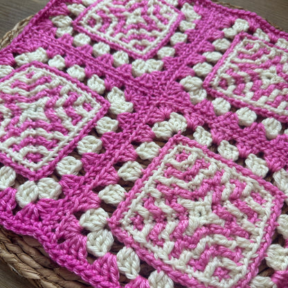 Mosaic 4-Patch Granny Square - Mosaic Crochet + Granny Stitch Blanket Square Pattern (PDF)