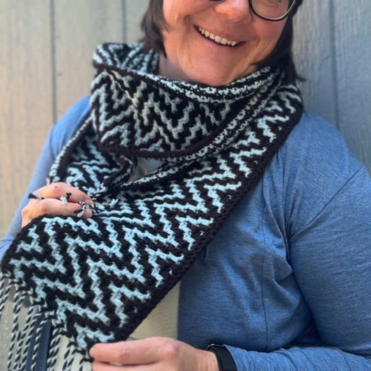 Mosaic ZigZag Scarf | Easy Mosaic Crochet Scarf Pattern with Chart (PDF Pattern)