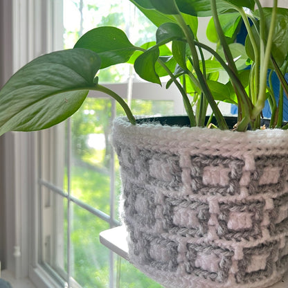 Mosaic Squares Plant Pot Cover | Overlay Mosaic Crochet Pattern