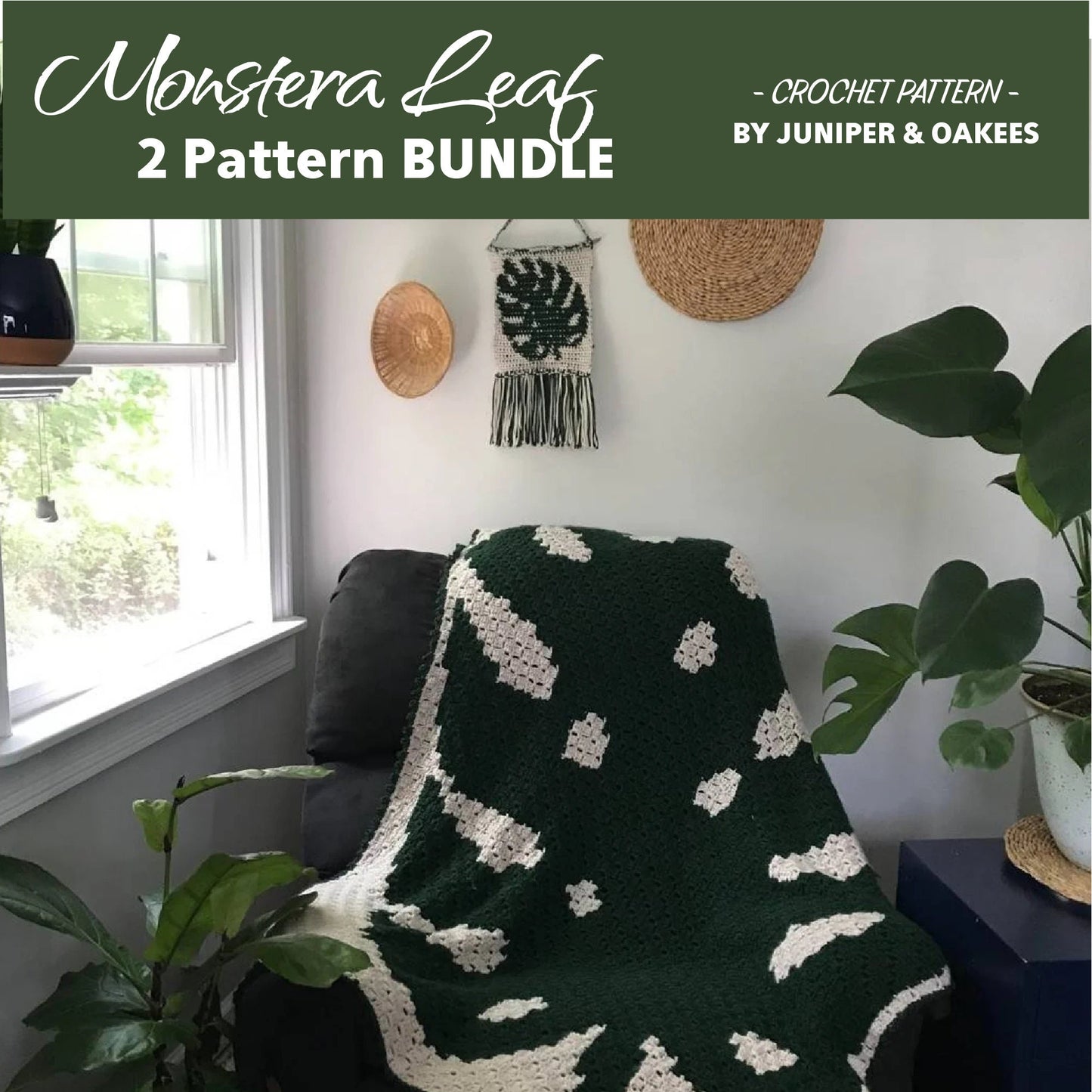 Monstera Leaf Crochet BUNDLE. Tapestry and Blanket Patterns: Monstera Leaf C2C Afghan. Plant Leaf Corner to Corner c2c Wall hanging