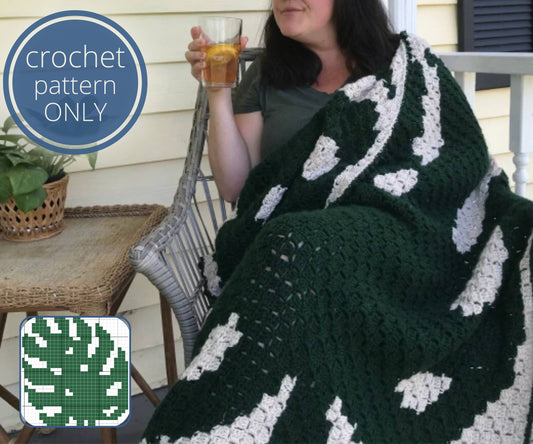 Crochet Blanket Pattern: Monstera Leaf C2C Afghan. Plant Leaf Corner to Corner Throw Blanket Rug