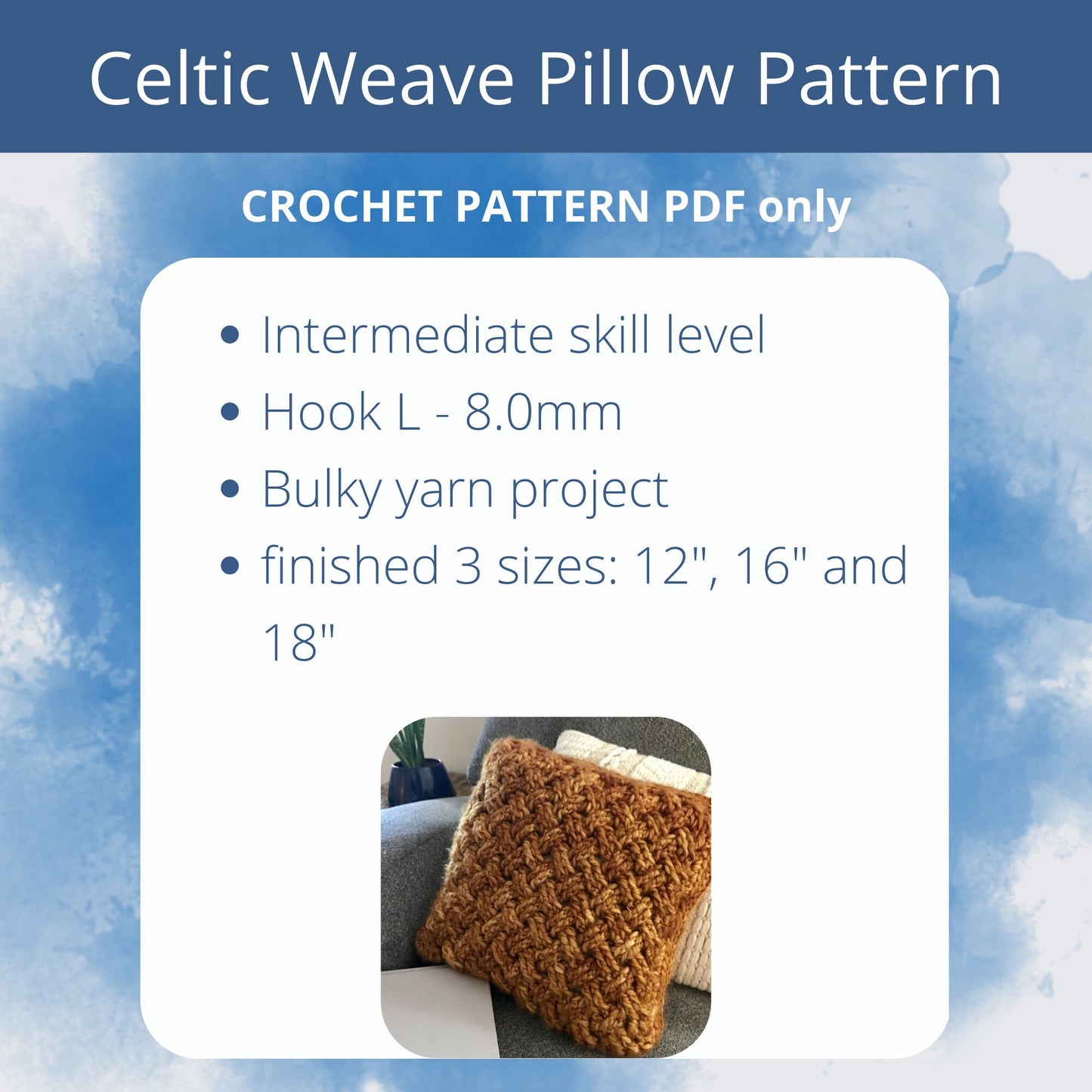 PDF Celtic Weave Pillow Crochet Pattern. Griffin pillow using Celtic weave crochet stitch and bulky yarn. Cushion cover crochet pattern