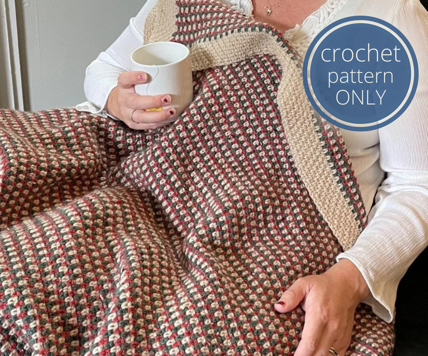 Moss Stitch Blanket Pattern: Easy Christmas Afghan Crochet Pattern. Simple Throw pattern. PDF digital download using worsted weight yarn