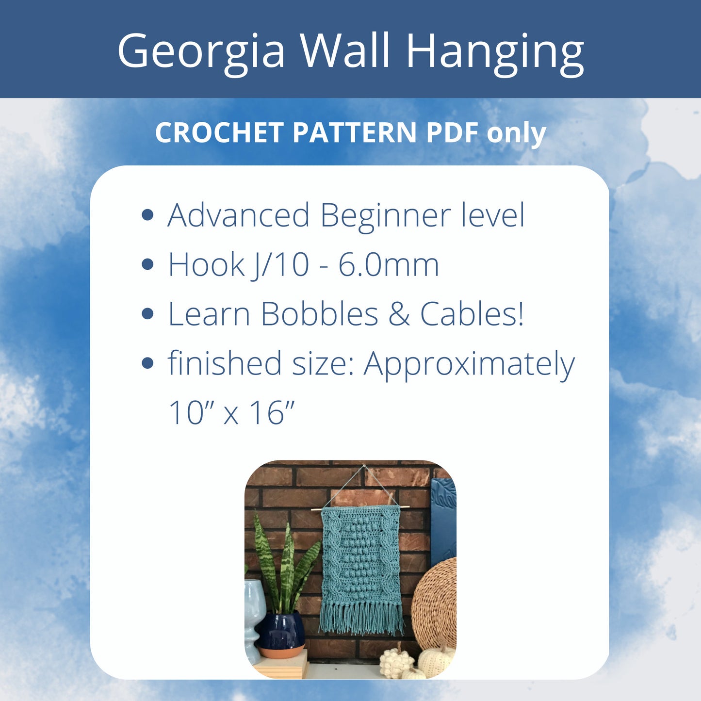 PDF Crochet Wall Hanging Pattern. Crochet Pattern: Georgia Tapestry Wall Hanging is textured with bobbles and cables