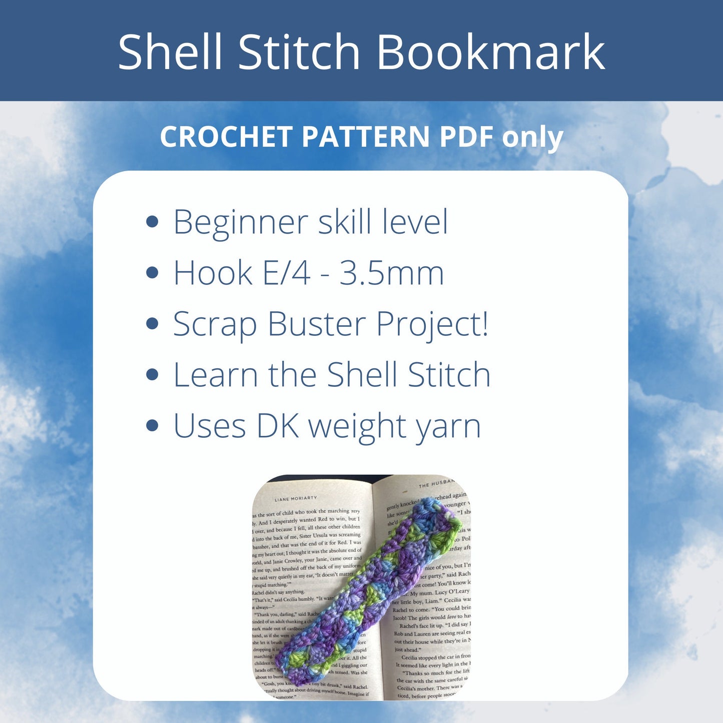 PDF Shell Stitch Bookmark Crochet Pattern. Easy Project for Book Lovers and Crocheters. Simple Beginner pattern with Scallop Edges