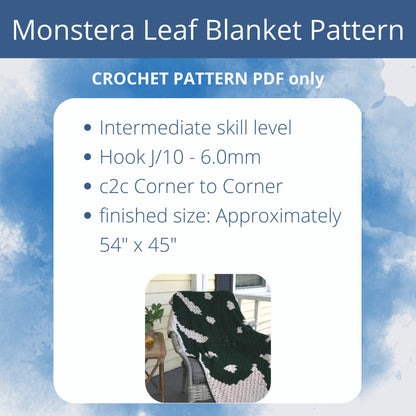 Monstera Leaf C2C Blanket | Corner-to-Corner Crochet Afghan Pattern