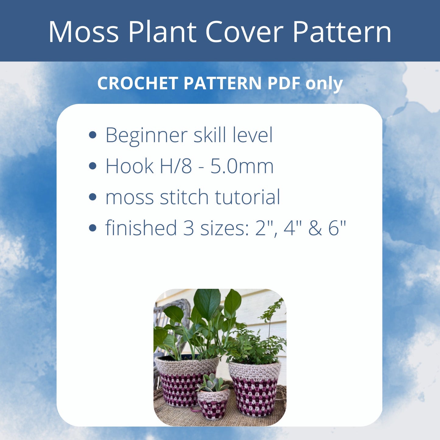 PDF Plant Pot Cover Crochet Pattern using Striped Moss Stitch Crochet. Easy Indoor plant pot cozy pattern that's beginner-friendly