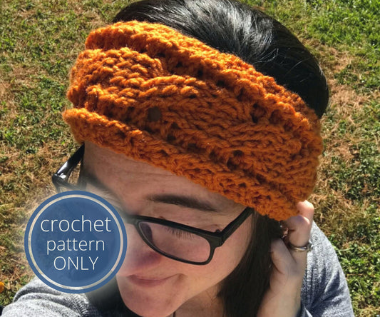 PDF Crochet Cabled Ear Warmer Pattern: Crocheted Cable Headband, Knit Handmade Textured Hat Crochet Pattern