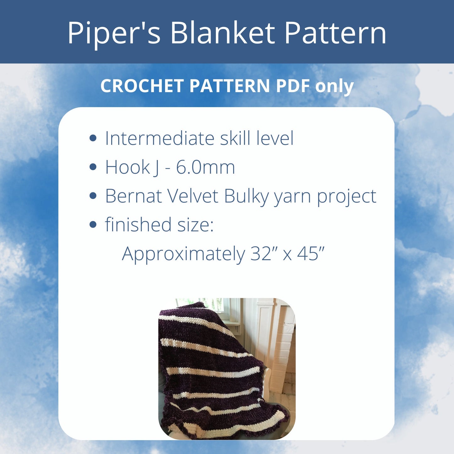 PDF Velvet Baby Blanket Crochet Pattern. Piper's Blankie: Velour Textured Blanket Pattern uses Moss and Shell Stitches