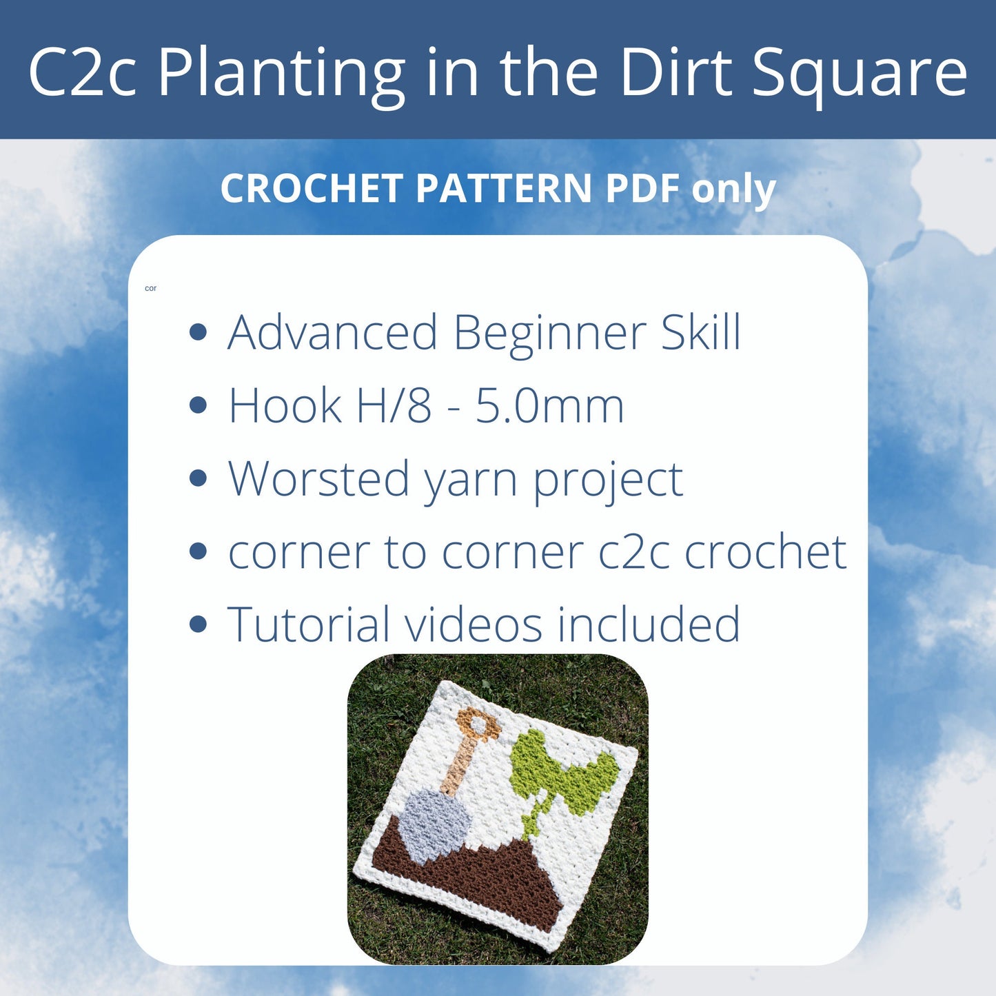 PDF Planting in the Dirt C2C Crochet PATTERN. Corner to Corner Garden Lover Afghan Square