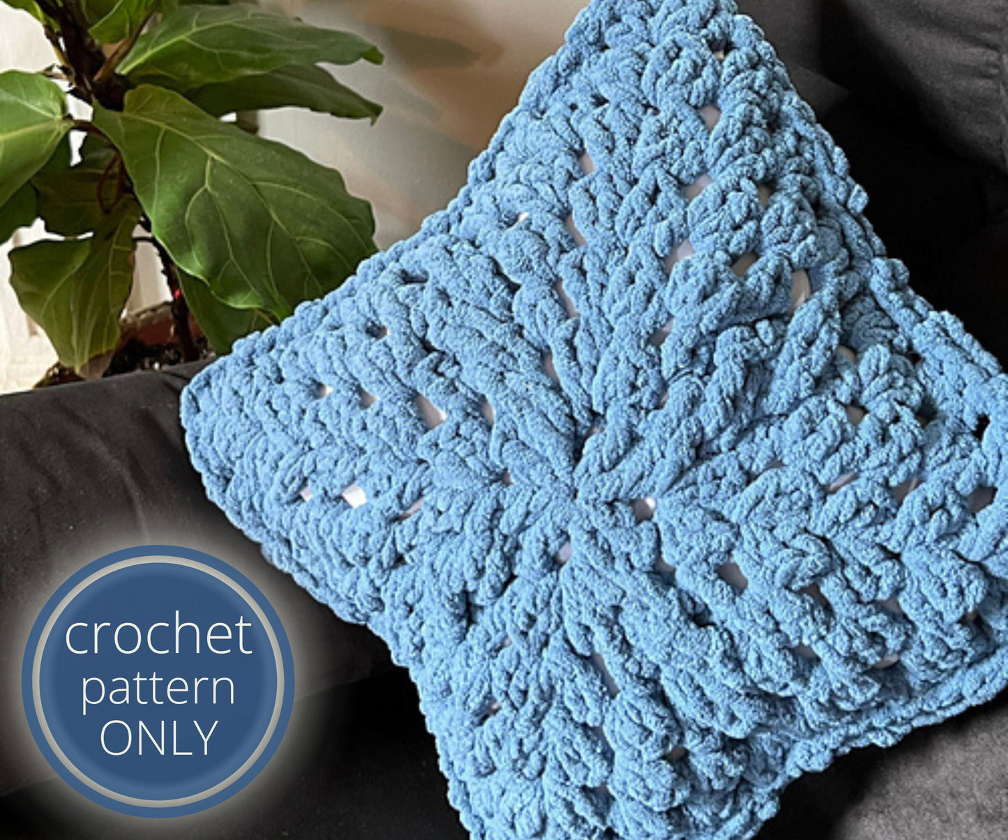 PDF Cabled Granny Crochet Pillow Pattern. Throw Pillow made with Velvet Blanket Yarn. Beginner Crochet Pattern for Cable Cushion Cover.