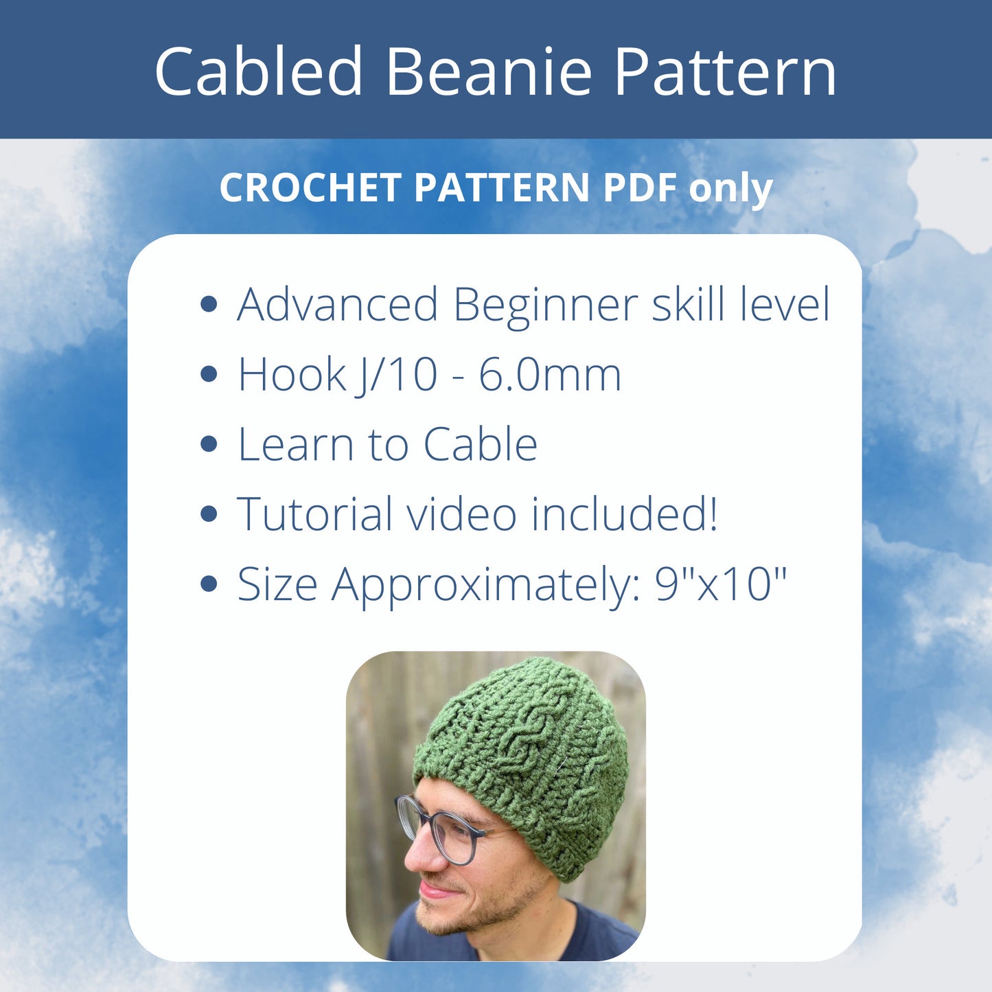 PDF Cabled Beanie Crochet Pattern. Crochet this Hat Using Worsted Yarn for your Man! Mens crochet pattern for boyfriend, son, husband gift