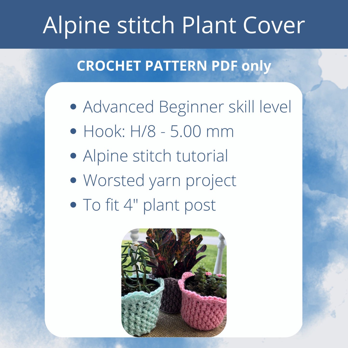 PDF Plant Pot Cover Crochet Pattern using the cozy Alpine Stitch. Boho Crochet Basket for Plant Lover Gift