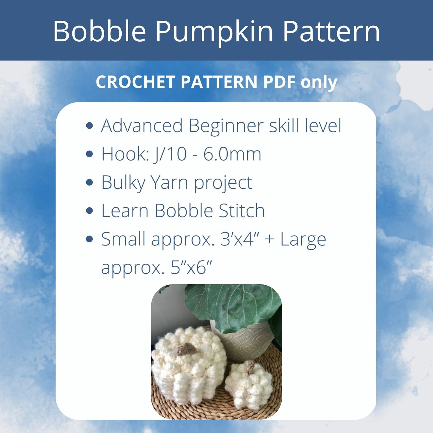 PDF Bobble Pumpkin Crochet Pattern. 2 sizes: Deluxe Halloween Plush Decor. Boho Pumpkin Knit Yarn for Thanksgiving Fall Decoration