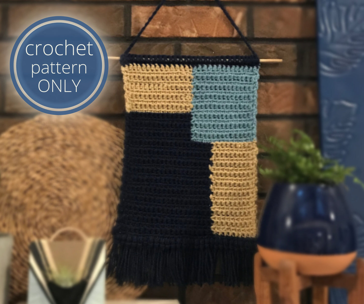 PDF Geometric Wall Hanging crochet PATTERN, Harlow Color Work Tapestry Wall Art.