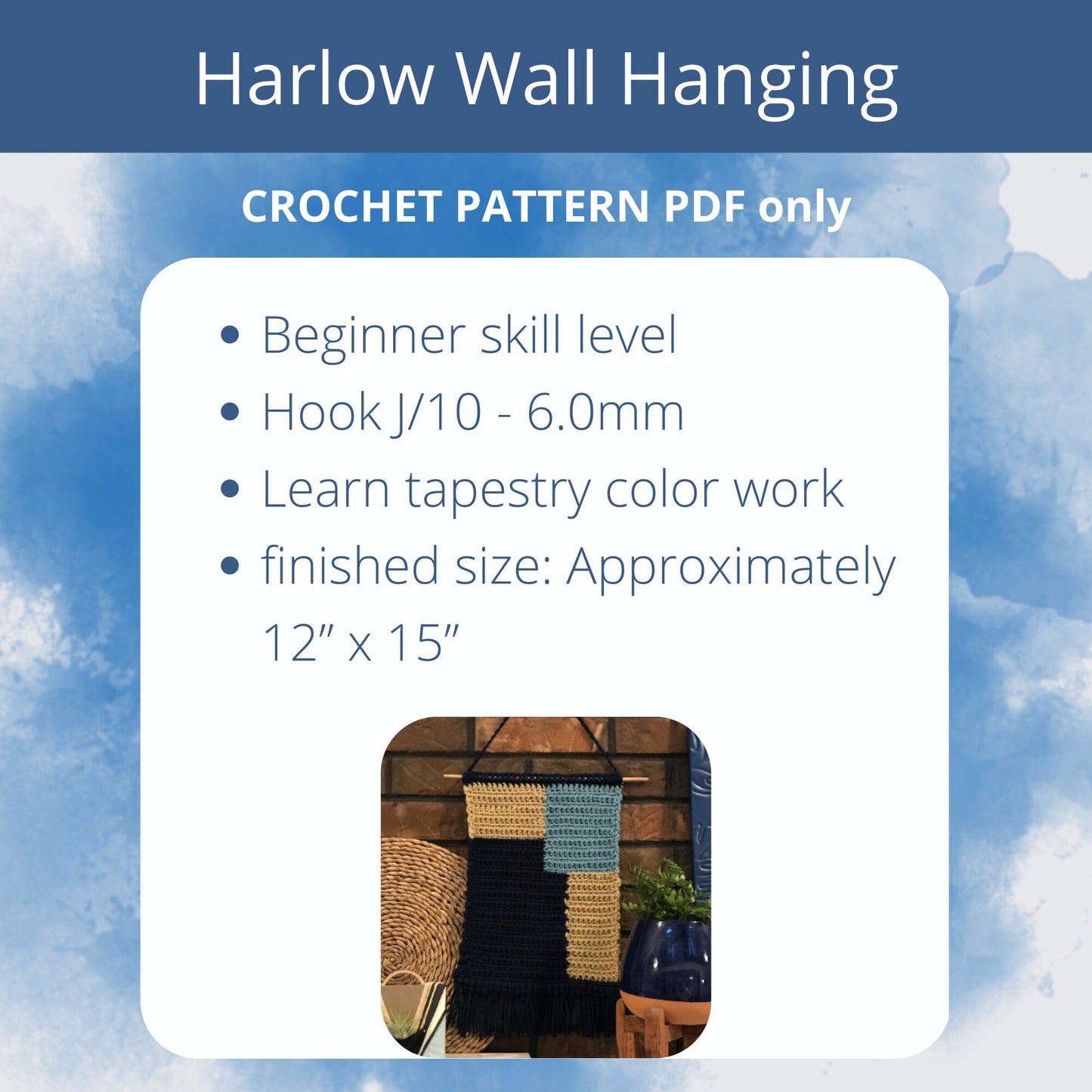 PDF Geometric Wall Hanging crochet PATTERN, Harlow Color Work Tapestry Wall Art.