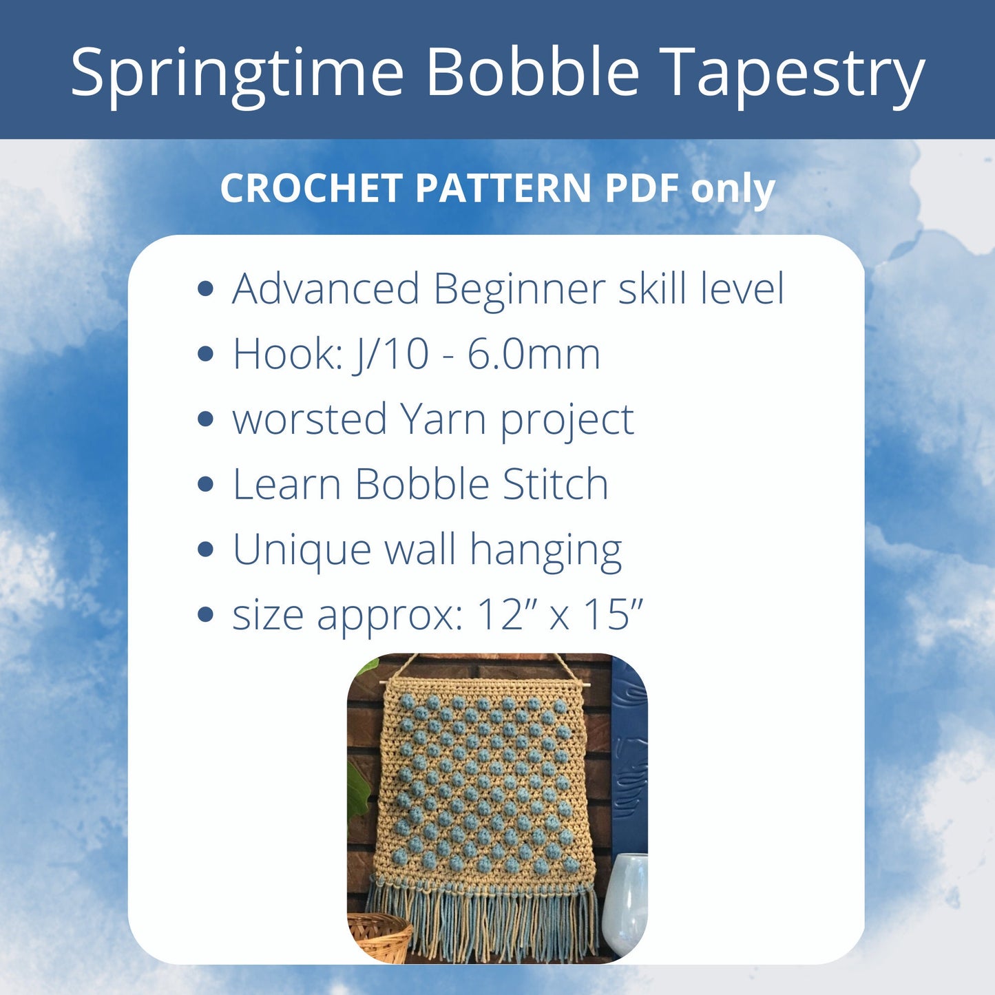 PDF Springtime Bobbles Wall Hanging Crochet PATTERN. Digital Download for Tapestry crochet using bobble stitch