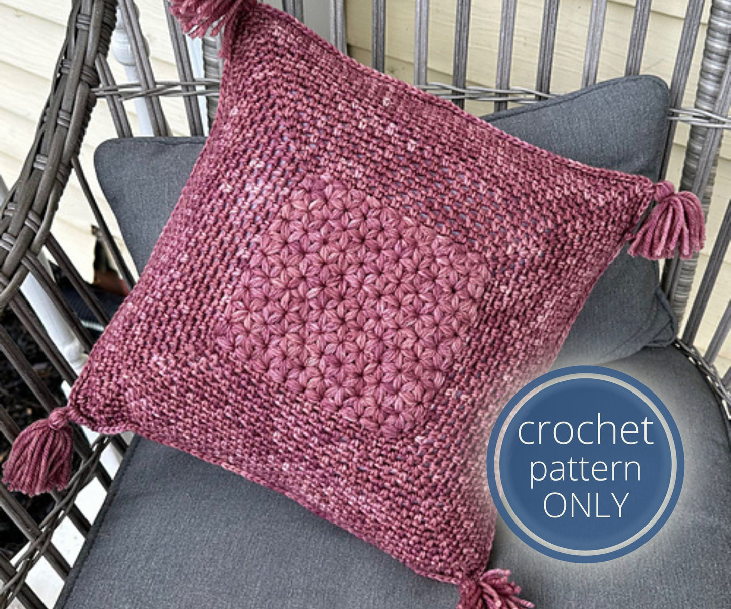 PDF Desert Flower Pillow Crochet Pattern. Throw Pillow Pattern using Jasmine crochet stitch and worsted yarn. Cushion cover crochet pattern