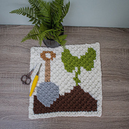 Planting in the Dirt C2C Square | Gardening Corner to Corner Block Crochet Pattern