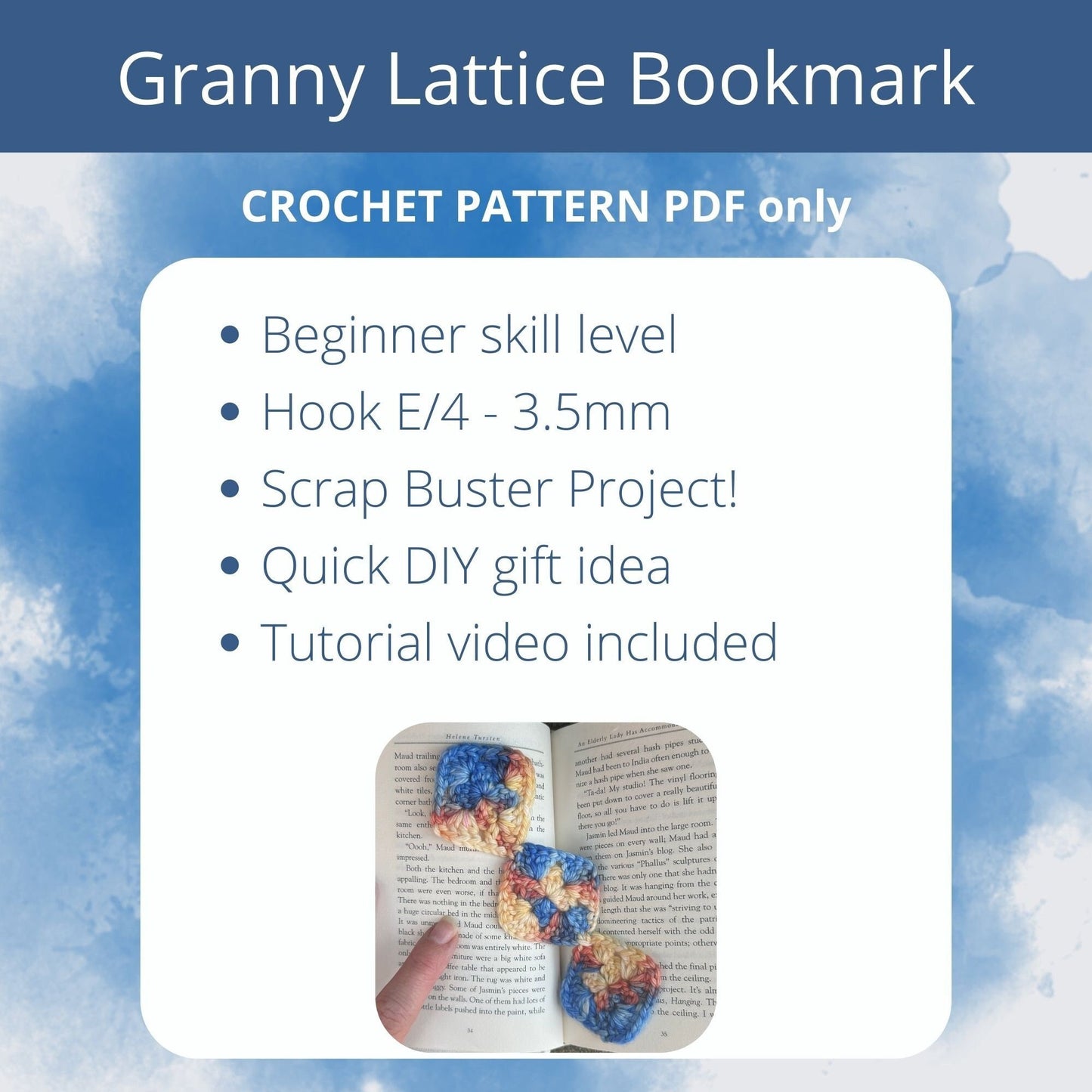 Granny Square Bookmark Crochet Pattern, Easy Project for Book Lovers and Crocheters. Beginner Scrap Busting pattern