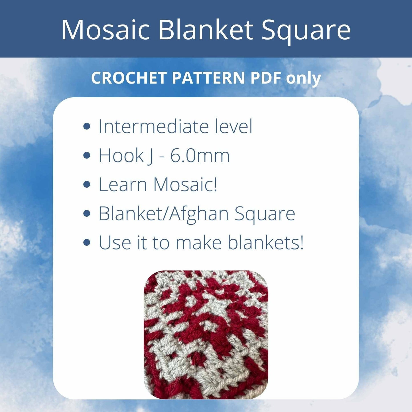 Mosaic Blanket Square Crochet Blanket Square Pattern | Afghan Bock Crochet Pattern