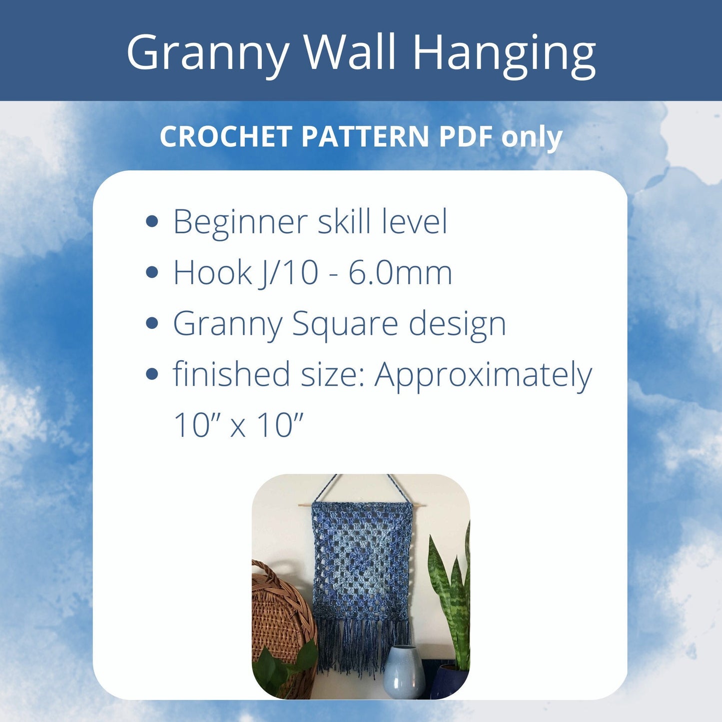PDF Simple Granny Square Wall Hanging Crochet Pattern. Easy Tapestry crochet wall hanging pattern.