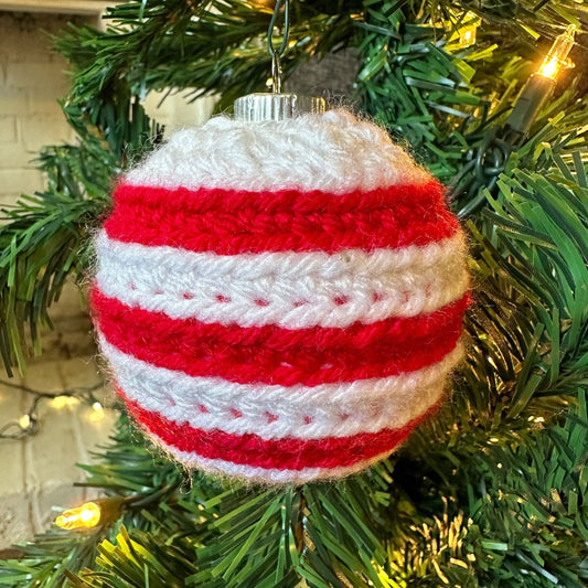 Christmas Ornament Crochet Pattern - Candy Cane Striped Bauble - Digital Download