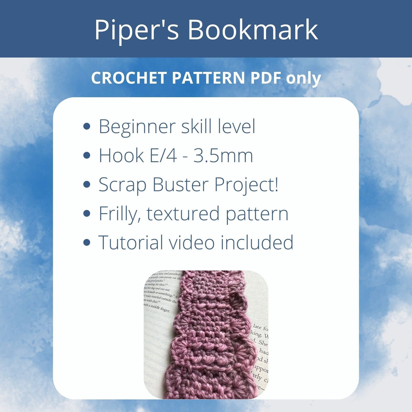 Frilly,Textured Bookmark Crochet Pattern, Easy Project for Book Lovers and Crocheters. Beginner Scrap Busting pattern