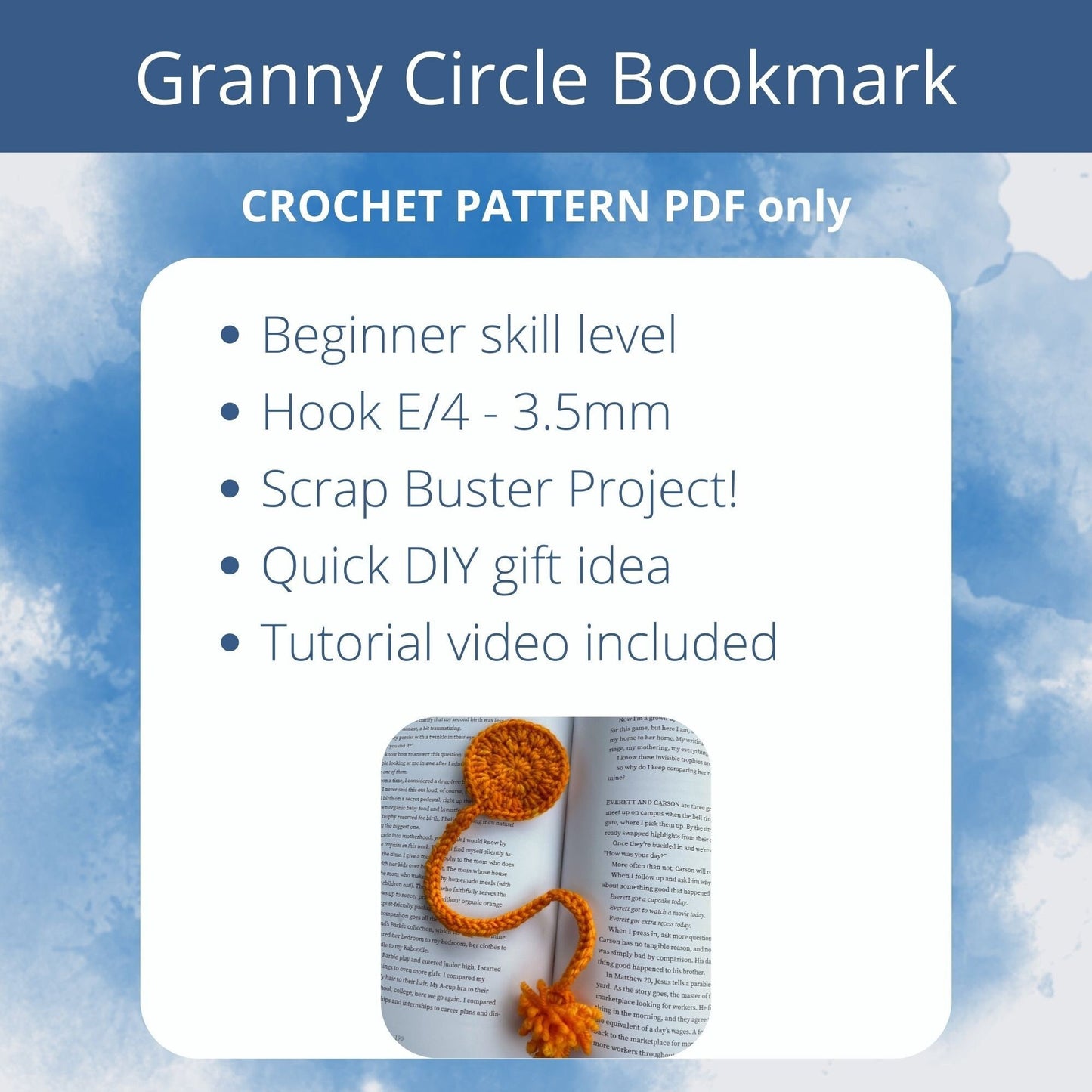 Granny Circle Bookmark Crochet Pattern, Easy Project for Book Lovers and Crocheters. Beginner Scrap Busting pattern