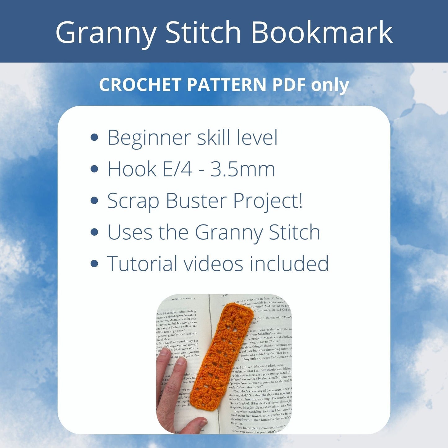 Granny Rectangle Bookmark Crochet Pattern, Easy Project for Book Lovers and Crocheters. Beginner Scrap Busting pattern