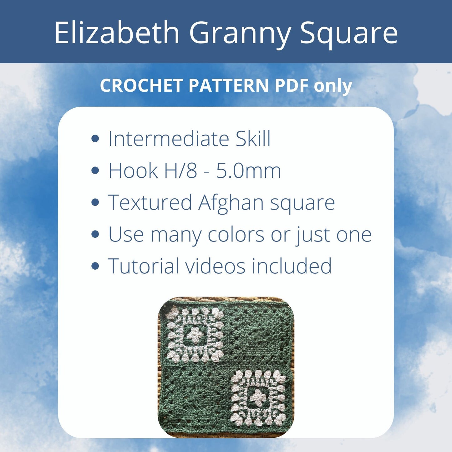 Elegant Granny Square Crochet Pattern PDF - Intermediate Aran Yarn