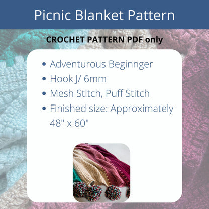 Porch'n'Picnic Blanket | Striped Puff Stitch Crochet Pattern